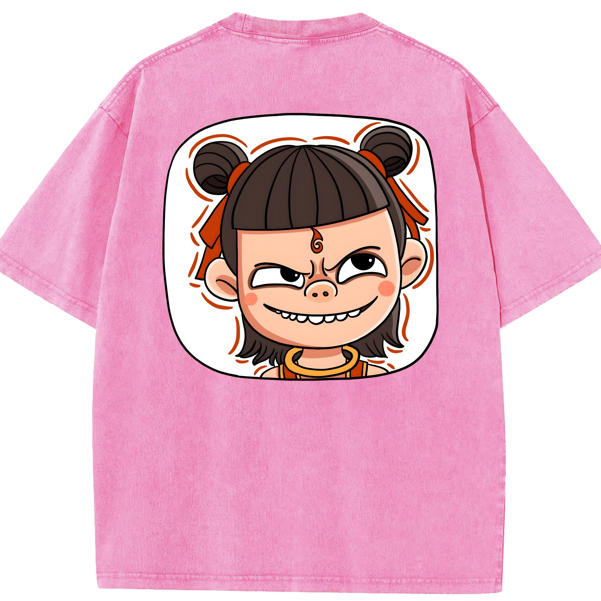 （画像用） Ne Zha 2 ナタ 魔童の大暴れ 綿100% ヴィンテージ風 半袖Tシャツ（背面プリント）